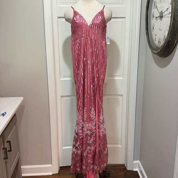 Dear Moon sz 1 pink sequin formal/prom dress with train NWT - Picture 3 of 7